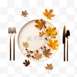 套餐图片_装饰餐桌的顶部视图，带有落叶感