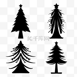 圣诞节黑白图片_圣诞树简笔画黑白松树剪影