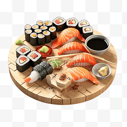 烤三文鱼寿司图片_亚洲食品寿司的 3d 插图