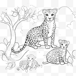 貓眼图片_儿童着色书卡通豹子家族在大自然