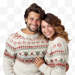 幸福的夫妇穿着圣诞毛衣在家享受