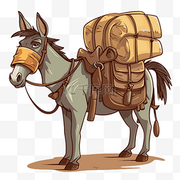骡子剪贴画驴背着背包卡通 向量