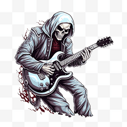 摇滚吉他手图片_吉他手摇滚金属乐队穿着骷髅套装