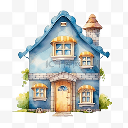 村庄房子元素图片_卡通房子水彩