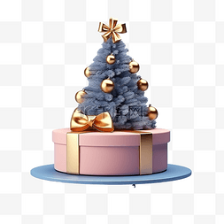 金色圣诞树和粉色圆形领奖台上带