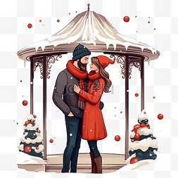 情侣高清图片_一对相爱的情侣在圣诞装饰的凉亭