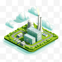 砖图片_气候变化等距背景与绿草工厂烟雾