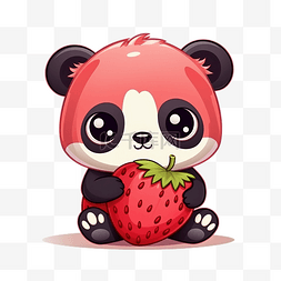 可爱的熊猫在草莓服装卡通人物卡