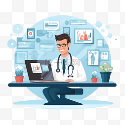 医生远程图片_远程医疗医生正在通过在线互联网
