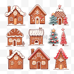雪图片_收集不同的可爱姜饼圣诞冬季房子