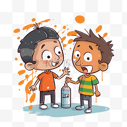中越友谊大桥图片_剪贴画上两个卡通男孩在泼溅的油