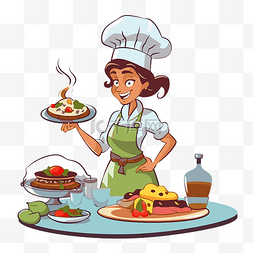 烹饪剪贴画人物卡通女厨师厨师烹