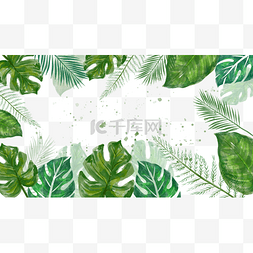 绿色大叶子图片_水彩叶子植物边框横图绿色大叶子