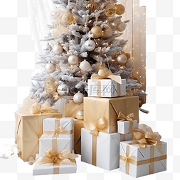 礼盒礼盒k图片_房间圣诞装饰中杉树附近的木地板