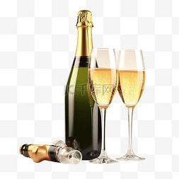 红酒png红酒图片_带香槟瓶的香槟杯所有元素均被隔