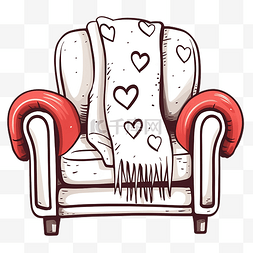 椅子毯子图片_手绘扶手椅和毯子，上面有心形图