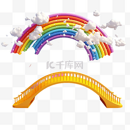 天空中的云彩，桥上有彩色的彩虹