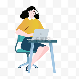 女性黄色办公电脑