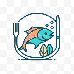 鱼餐厅和鱼菜单插图的线条图标 