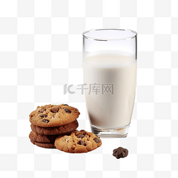 桌上放着一杯牛奶和自制饼干和巧