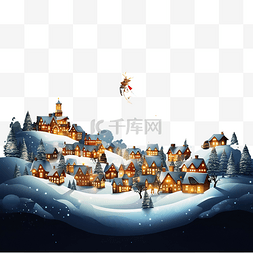 冬村图片_圣诞老人在满月下驾驶雪橇前往圣