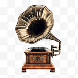 木盘子盘子图片_带喇叭扬声器的复古旧留声机，用