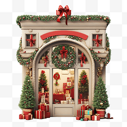 店門图片_礼品店有圣诞树礼物圣诞花环花环