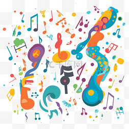 矢量卡通音符图片_音乐符号剪贴画多彩的音符和乐器