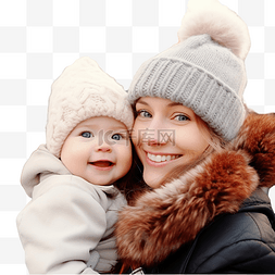 妈妈和孩子散步图片_圣诞市场户外妈妈手上可爱的小女
