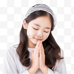 祈祷之手图片_亚洲少女闭上眼睛，交叉双手祈祷