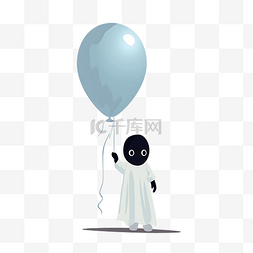 卡通小男孩气球图片_一个穿着幽灵服装的孩子，带着万