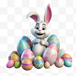 复活节彩蛋图片_3d 渲染复活节兔子与卡通风格的复