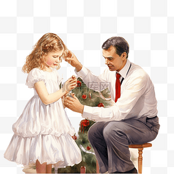 天使微笑图片_快乐的父亲帮助女儿把天使放在圣