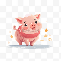 动物貼紙图片_可爱的粉红猪跑孤立的卡通动物圣