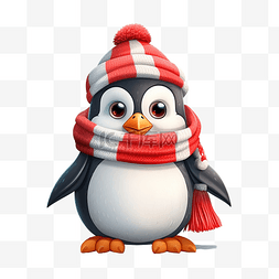 冬季围巾图片_戴着帽子和围巾的可爱企鹅圣诞人