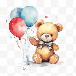 拿着气球的水彩小熊