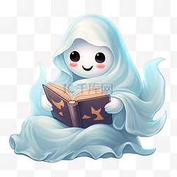 毯子海报图片_可爱的鬼魂在毯子里看书