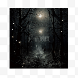圣诞夜晚雪景图片_夜晚在黑暗的森林里