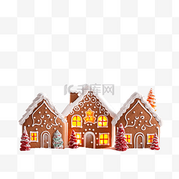 冬天温暖的窗户图片_姜饼屋和圣诞树的发光散景效果