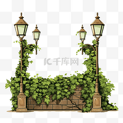 景观草坪灯图片_建筑立面外挂有灯笼的树篱围栏城