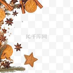 木桌上圣诞装饰的顶视图