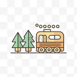 火车穿过许多松树和树木的简单矢