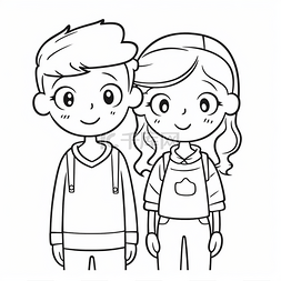 眼睛设计图片_卡通男孩和女孩角色着色页免费矢