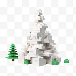 创意平躺圣诞松树和塑料积木雪
