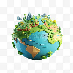 自然地理图片_3d 最小世界卡通地球仪 3d 插图