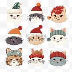 诺特图片_一组可爱的卡通猫头，戴着有趣的