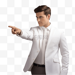 方向手指图片_穿着白衬衫的聪明商人指向右上角