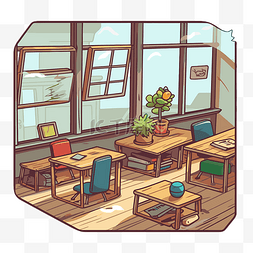 卡通教室图片_带有书桌和椅子剪贴画的教室的插