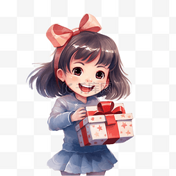 小女孩打开礼盒，带着喜悦和幸福