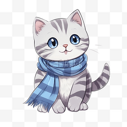 漂亮围巾图片_可爱迷人的美国短毛猫，戴着小蓝